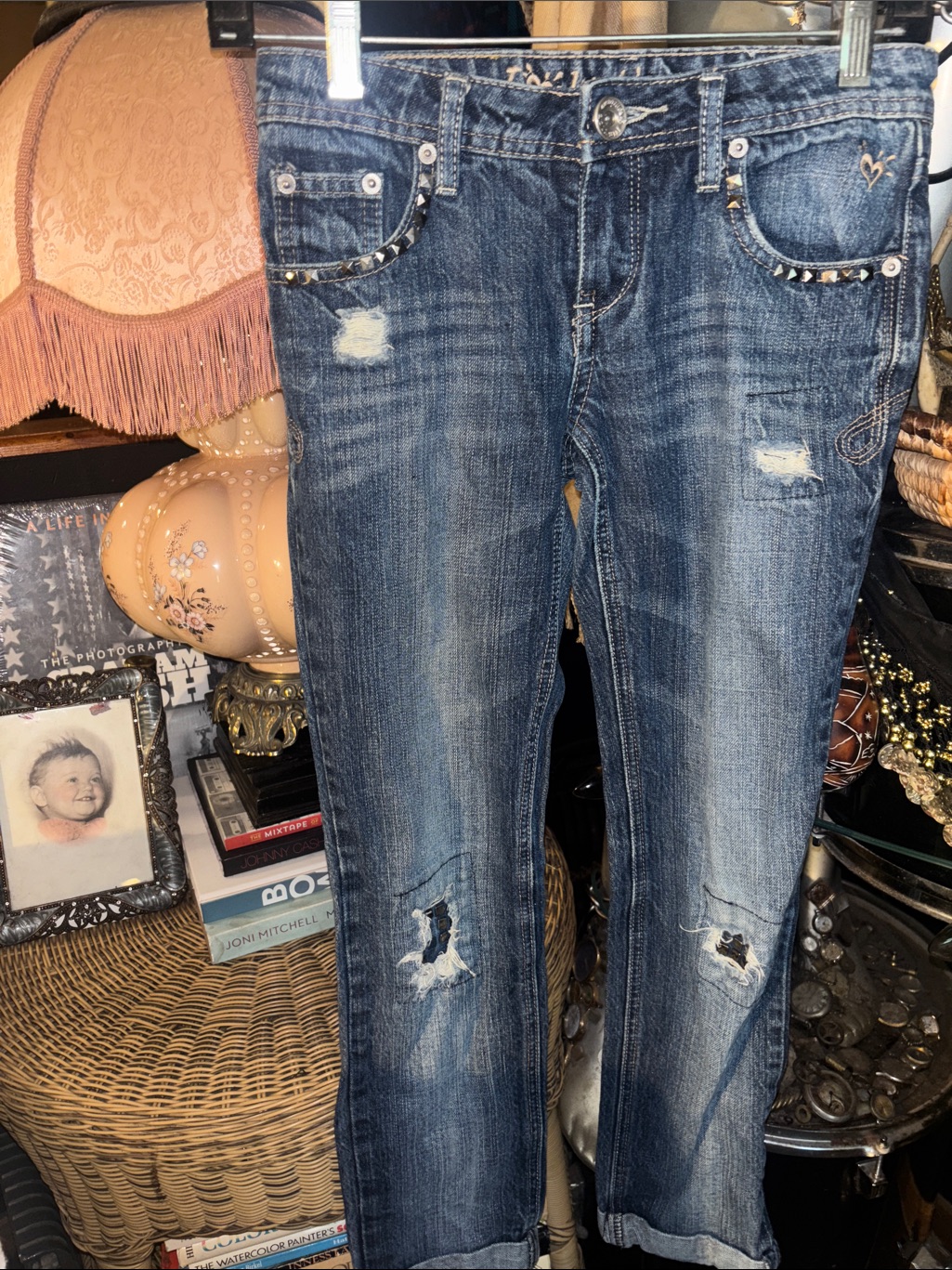 Justice Distressed Blue Jeans With Stud Accents